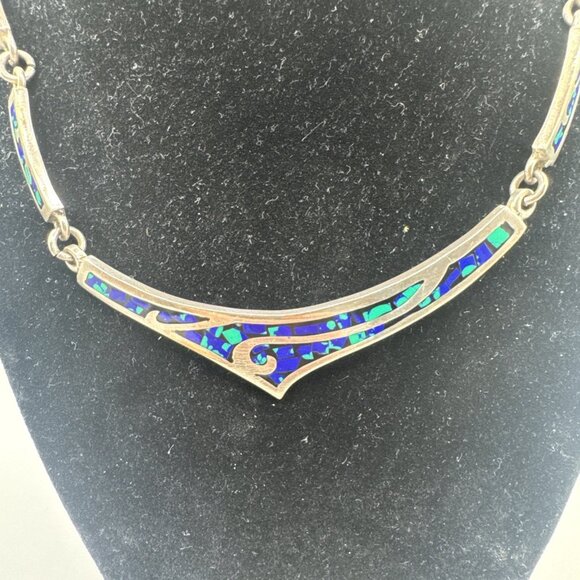 925 Vintage Sterling Silver Turquoise Collar Choker TA-217 Mexico Necklace 16" - Picture 2 of 7